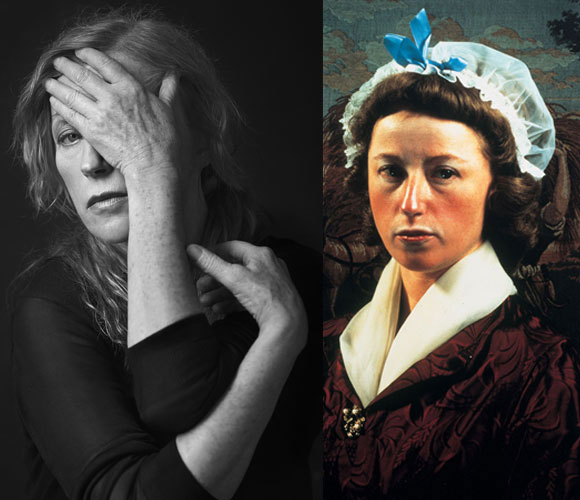 סינדי שרמן באחת מעבודותיה (מימין) ובצילום דיוקן של Richard Phibbs