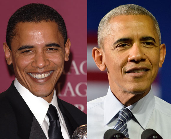 שמונה שנים של לחץ עשו את שלהן. נשיא ארה"ב אובמה בתחילת כהונתו (משמאל) ובסיומה | צילומים: Shutterstock