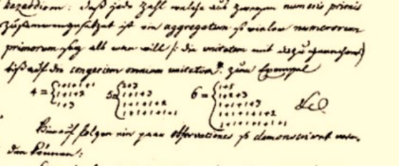 קטע מהמכתב של גולדבך לאוילר העוסק בהשערה המפורסמת | מקור: ויקיפדיה, נחלת הכלל