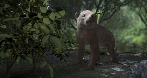 שינויים בהרגלי הצריכה. יונק Carsioptychus אוכל צמחים כ-300 אלף שנה אחרי פגיעת האסטרואיד | איור: Jellyfish Pictures/HHMI Tangled Bank Studios via AP