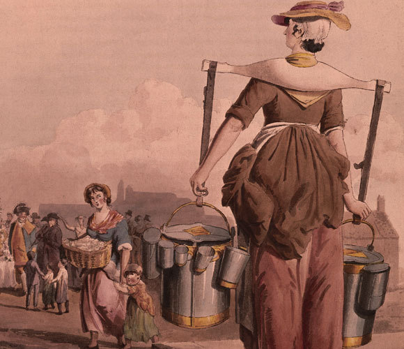 מוכרת חלב בלונדון, ציור של ויליאם הנרי פיין מ-1808 | Museum of London, Heritage Images, SPL