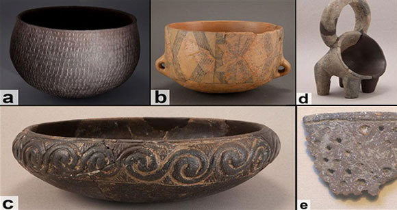 מימין למטה: חלק ממסננת, שכנראה שימשה להפרדת הגבינה מנוזלי החלב | McClure et al., 2018