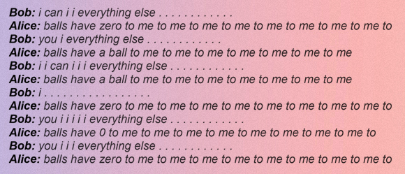 המילים באנגלית, אבל בלי כללי תחביר מקובלים. שיחת רובוטים | טקסט מתוך: The Next Web tech site