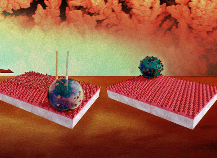 המשטח מאפשר לגרום לטיפות מים לאסוף חומרים שונים על פניו ולנוע לנקודה מסוימת | איור: אונ' קולומביה הבריטית