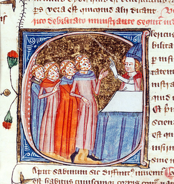 איור מהמאה ה-14 של כומר מדריך אנשי דת נגועים במחלות "צרעת" | מקור: British Library / Science Photo Library