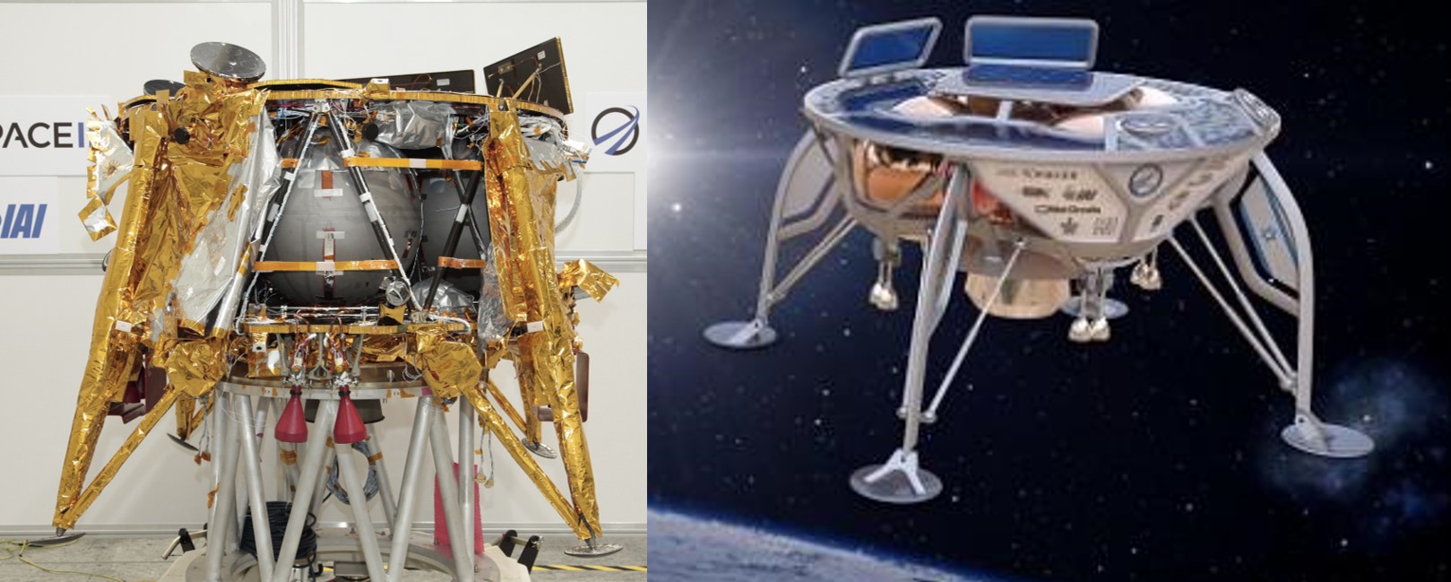 שמיכת זהב מקומטת במקום דפנות מעוצבות. העיצוב המקורי (מימין) לעומת החללית האמיתית | מקור: SpaceIL