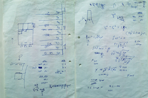 החללית שממריאה מהפאב: רישומים וחישובים ששורבטו בפגישה הראשונה של ויינטראוב, בש ודמרי | מקור: SpaceIL