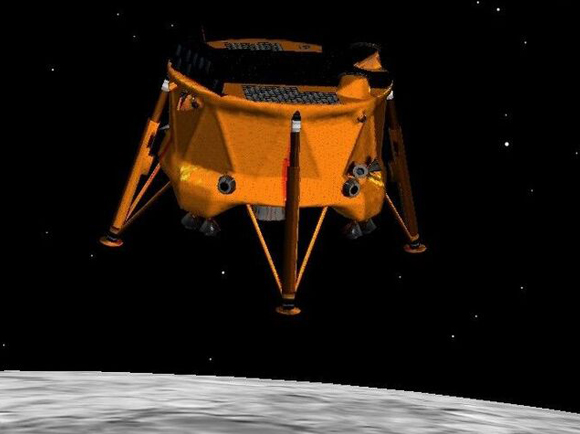 לאסוף מידע מדעי רב במהלך הנחיתה. הדמיה של החללית הישראלית מתקרבת אל פני הירח | מקור: SpaceIL