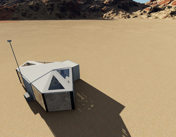 המטרה: להשתמש בחומרים מקומיים להדפסת מבנה המגורים בטכנולוגיית תלת-ממד. הדמיית ההביטאט | מקור: D-MARS