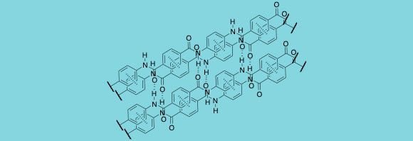 קשרי הפאי בין השכבות של סיבי הפולימר | איור: פיטר פרקר ונוזל הקורים