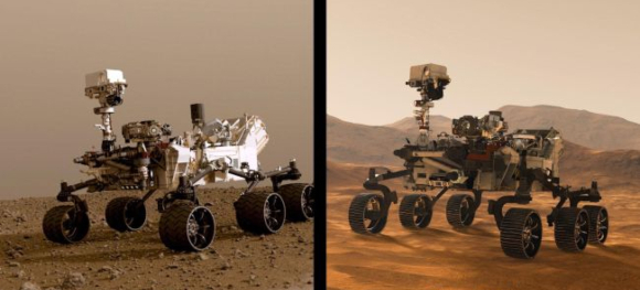 תאומים כמעט זהים, אבל עם הבדלי משקל. הרוברים Perseverance (מימין) ו-Curiosity | מקור: NASA/JPL