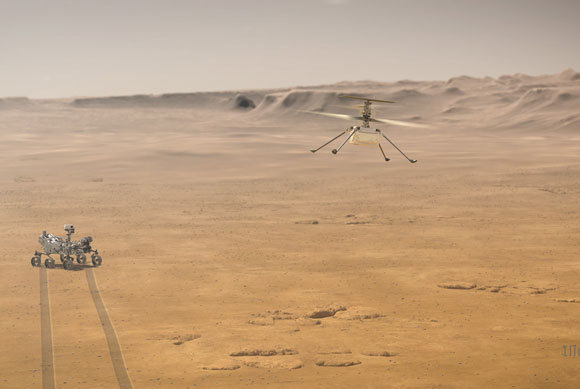 הרחפן והרובר Perseverance בעין אמן | איור: NASA/JPL-Caltech