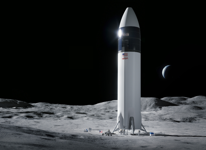 מתאים למגורים ועבודה של שני בני אדם במשך שבוע על פני הירח. הדמיה של רכב הנחיתה המתוכנן | איור: SpaceX