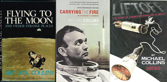 הרהוט מבין האסטרונאוטים. כריכות שלושה מספריו של קולינס | מקור: הוצאות הספרים, שימוש הוגן