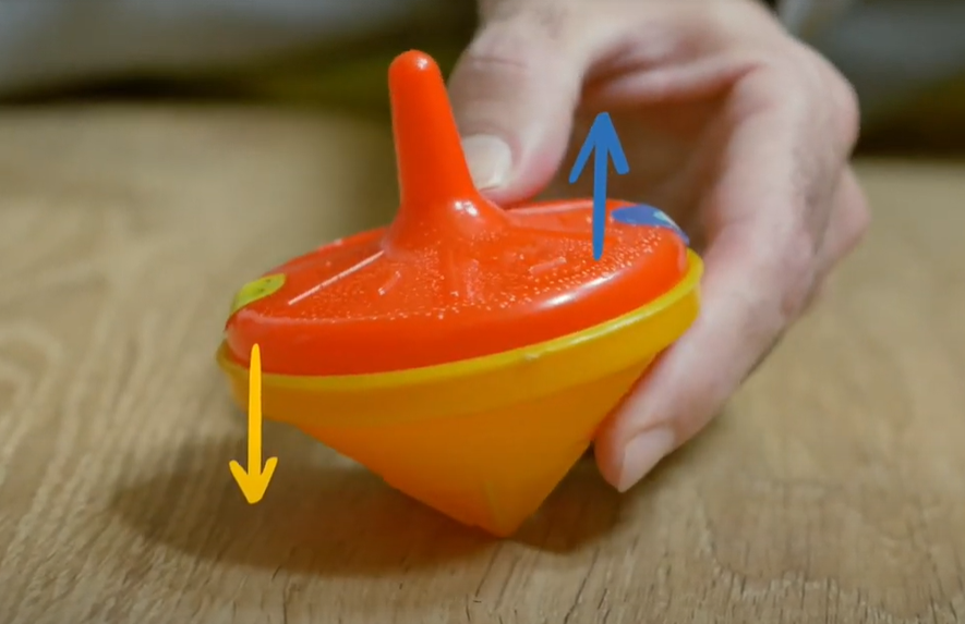 סביבון שנוטה מעט שמאלה – יתחיל בנפילה לצד שמאל | צילום: איילת אלבנדה, איורים: נעמה זיו-חיון