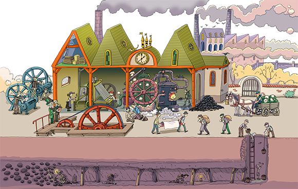 איור של מפעלים במהפכה התעשייתית | קרדיט: Dusan Pavlic, Shutterstock