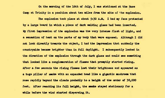 קטע מתוך הדו"ח המדעי של פרמי על ניסוי טריניטי | מקור: LANL / SCIENCE SOURCE / SCIENCE PHOTO LIBRARY