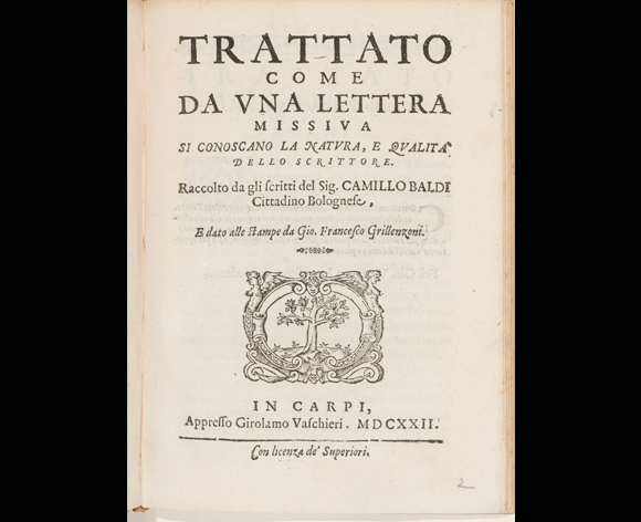 Der früheste Text zum Thema "graphologische Wissenschaft", von Camillo Baldi aus dem Jahr 1622. Quelle: Europeana