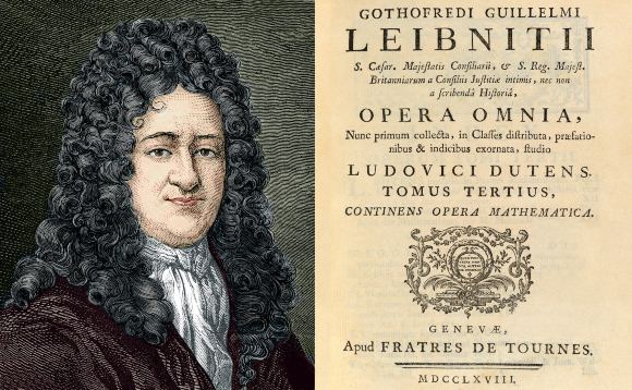 לייבניץ וכריכת מכלול עבודותיו | מקור: SHEILA TERRY / ROYAL ASTRONOMICAL SOCIETY / SCIENCE PHOTO LIBRARY