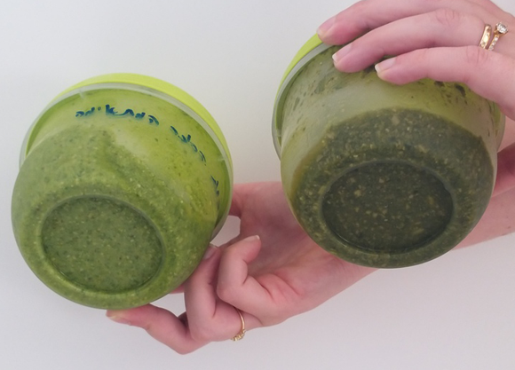 פסטו חלוט מול פסטו לא חלוט. צילום: ד"ר דפנה מנדלר