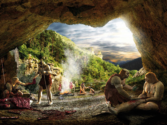 טיפול בציד ניאנדרטלי שנפצע | איור: GREGOIRE CIRADE / SCIENCE PHOTO LIBRARY