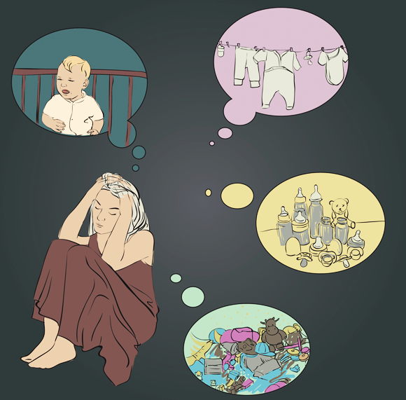 Frau von negativen Gedanken überwältigt | Illustration: Vasilisa Tsoy, Shutterstock