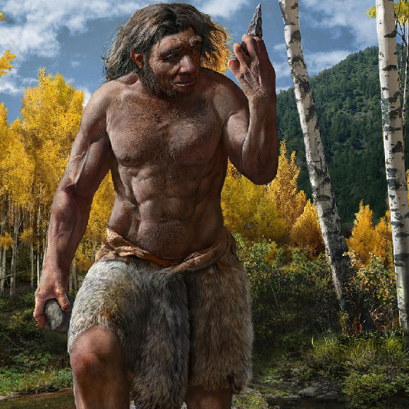 שחזור אמנותי של הומו לונגי בסביבה בה חי. Chuang Zhao