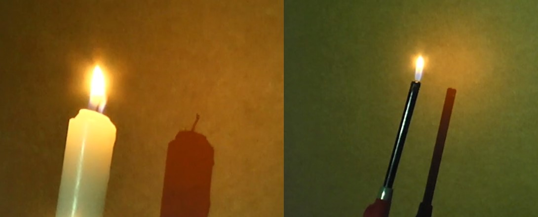 להבה של מצית ושל נר, קרובים לקיר – ללא צל | צילום רועי חובני