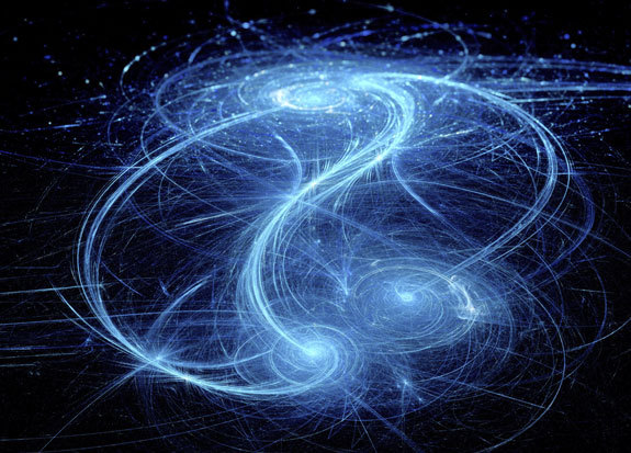 הדמיה של מפגש בין גלקסיות ומעבר חומר | מקור: SAKKMESTERKE / SCIENCE PHOTO LIBRARY