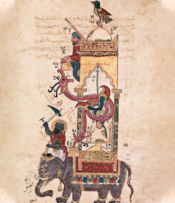 Die Elefantenuhr, Kopie aus dem Jahr 1315, Syrien. Quelle: Science Photo Library