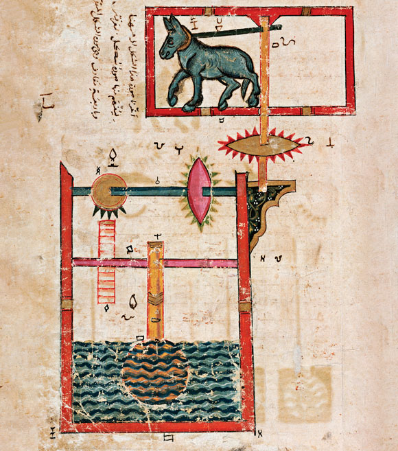 Die Wasserradpumpe, Kopie aus dem Jahr 1315, Syrien. Quelle: Science Photo Library