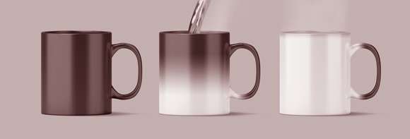 Ein Thermobecher ändert seine Farbe, wenn kochendes Wasser hineingegossen wird | Shutterstock, AlexandrBognat