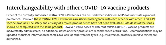 אין לערבב חיסונים בין שתי המנות. מתוך הנחיות ה-CDC