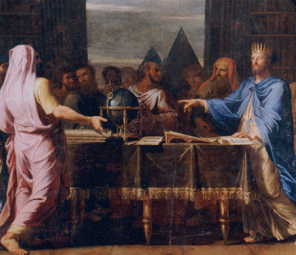 Ptolemaios II. spricht mit einem Teil der Septuaginta-Übersetzer. Gemälde von Jean-Baptiste de Champaigne, 1672, Versailles.