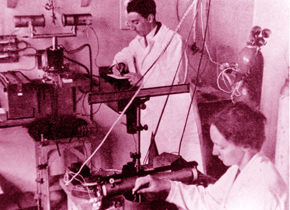 שותפות מדעים ואידיאולוגית" אירן ופרדריק חוקרים קרדיואקטיביות | צילום: Science Photo Library