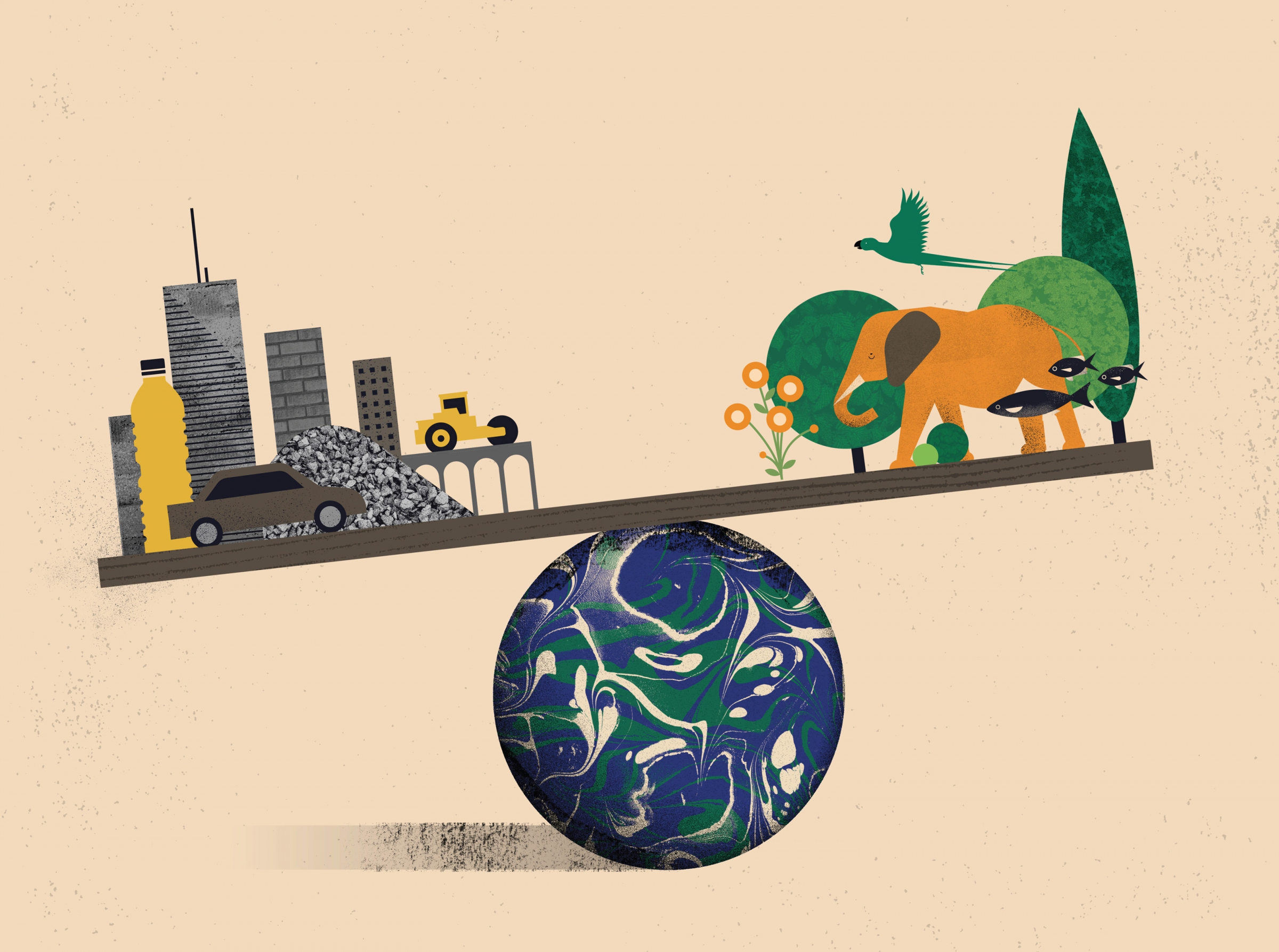 שינינו את המאזן הסביבתי: יש יותר מסה של חומרים מעשה ידי אדם מאשר מסה של צמחים ובעלי חיים | איור: איתי רווה