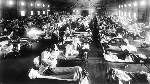 מחלקה לטיפול בחולי שפעת בבית חולים בארה"ב, בזמן מגיפת השפעת הספרדית