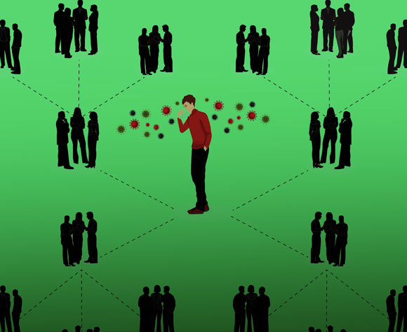 שמירת מרחק מקטינה את הסיכון להידבק ולהדביק. הפצת נגיפי קורונה | איור: Awesome_art_Creation, Shutterstock