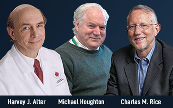 חתני פרס נובל לרפואה לשנת 2020. משמאל לימין: הרווי אלטר, מייקל הוטון וצ'רלס רייס | מקור: אתר פרס נובל
