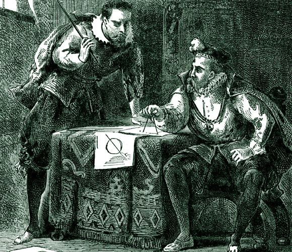 תצפיתן מעולה ומתמטיקאי מצטיין. תחריט של ברהה (מימין) עם קפלר, דנים במסלול מאדים | מקור: Science Photo Library