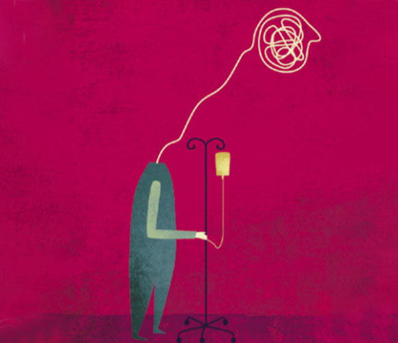 איור חולה עם אינפוזיה ובלגן בראש