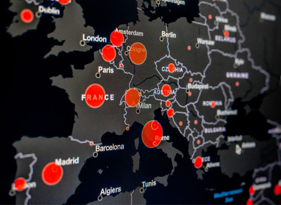 מפה של מוקדי המגפה במערב אירופה | איור: DigitalMammoth, Shutterstock