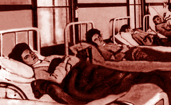 עשרות שנים בבידוד רפואי, למרות שלא חלתה. מאלון, בחזית התמונה, באשפוז הראשון | מקור: ויקיפדיה, נחלת הכלל