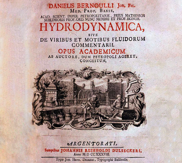 עבודתו הגדולה ביותר העומדת בבסיסן של המצאות וטכנולוגיות רבות. הידרודינמיקה | מקור: ויקיפדיה, נחלת הכלל