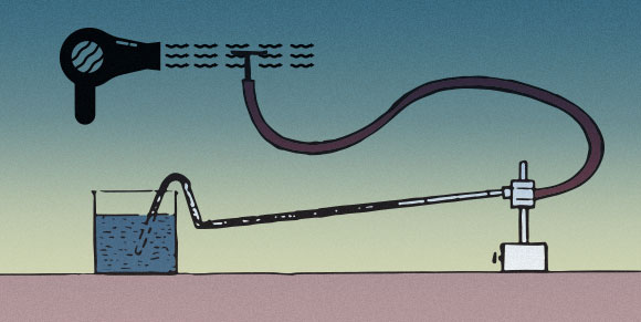 מדידת לחץ האוויר בצינור, המאונך למשב הרוח, העלתה שהגברת המהירות אינה מלווה בירידת לחץ | עיבוד לאיור ממאמרו של ולטנר