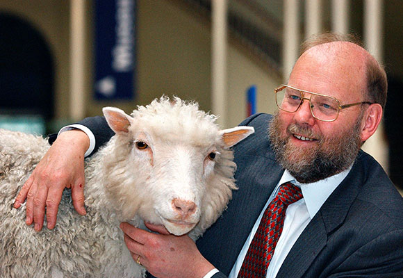 דולי הכבשה המשובטת הראשונה והחוקר איאן ווילמוט | Science Photo Library