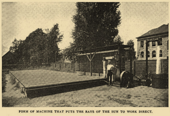 המנוע הסולרי של שומן בצילום בכתב העת Technical World magazine משנת 1907 | מקור: ויקיפדיה, נחלת הכלל